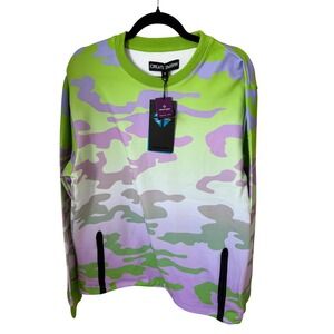 Create 2MRW MEDMens Lime Camo Sweatshirt CS9179 Green Purple Gradient Crewneck M